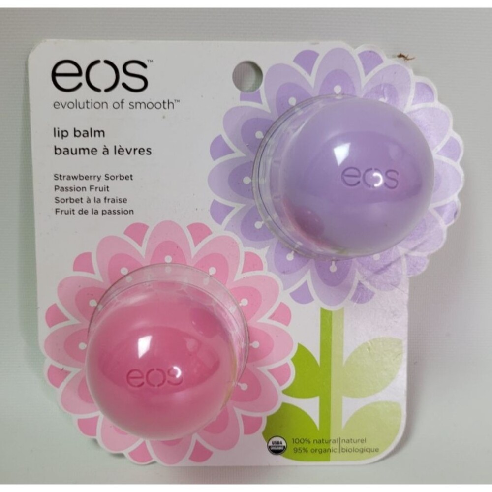 NOS 2 Pack EOS Lip Balm Spheres Strawberry‎ Sorbet & Passion Fruit .25oz